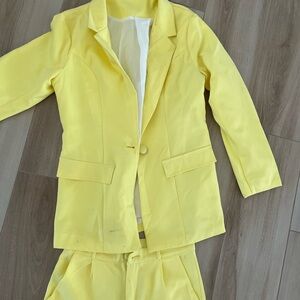 FREE ITEM WITH ANY PURCHASE Bright Yellow Blazer and Pants Set